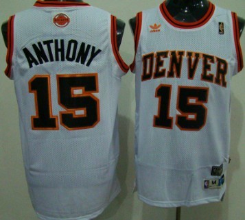 Men's Denver Nuggets Retired Player #15 Carmelo Anthony White Throwback  Jersey