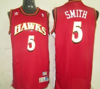 Mens Atlanta Hawks #5 Josh Smith  Full Red Authentic Throwback Jersey