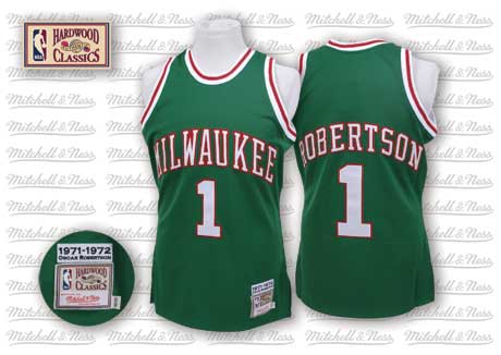 Mens Milwaukee Bucks #1 Oscar Robertson 1971-72 Green Mitchell & Ness Hardwood Classics Throwback Jersey