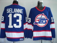 Men's Winnipeg Jets #13 Teemu Selanne Blue CCM Vintage Throwback Jersey