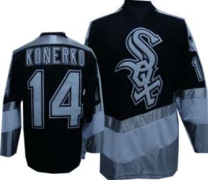 Men's Chicago White Sox #14 Paul Konerko CCM Black Throwback Hockey Jersey