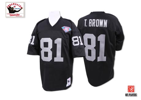 Mens Oakland Raiders #81 Tim Brown Mitchell & Ness Black Stitched Throwback Jersey