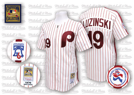 Philadelphia Phillies #19 Greg Luzinski White Pinstripe Throwback Jersey