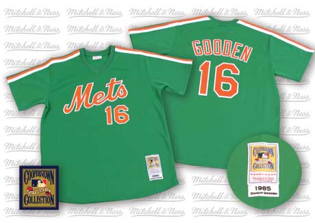 New York Mets #16 Dwight Gooden 1985 Green Throwback Jersey