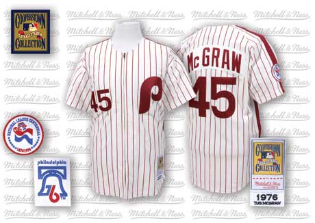 Men's Philadelphia Phillies #45 Tug McGraw White Pinstripe Throwback Jersey