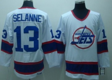 Men's Winnipeg Jets #13 Teemu Selanne White CCM Vintage Throwback Jersey
