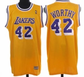 Men's Los Angeles Lakers #42 James Worthy Yellow With Purple Throwback Authentic Jersey