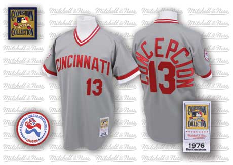 Men's Cincinnati Reds Retired Player #13 Dave Concepcion 1976 Gray Throwback Jersey