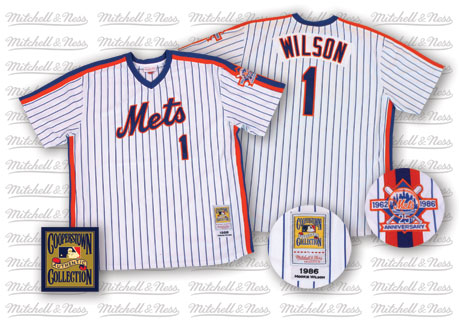 New York Mets #1 Mookie Wilson 1986 White Throwback Vintage Pullover Cooperstown Baseball Jersey