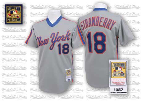 New York Mets #18 Darryl Strawberry 1987 Gray Throwback Jersey