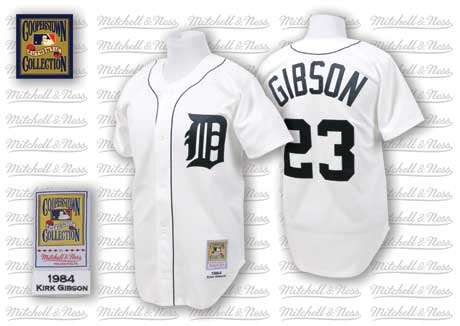 Men's Detroit Tigers #23 Kirk Gibson 1984 White Throwback Jersey