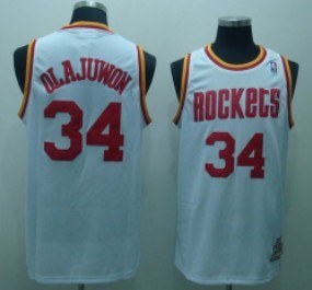 Mens Houston Rocket #34 Hakeem Olajuwon White Swingman Throwback Jersey