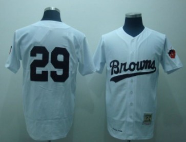 Mens St. Louis Browns #29 Satchel Paige White Mitchell&Ness Throwback Baseball Jersey