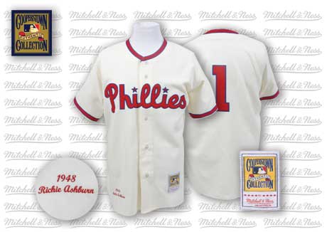 Philadelphia Phillies #1 Richie Ashburn 1948 Cream Throwback Jersey