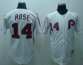 Men's Philadelphia Phillies #14 Pete Rose White Pinstripe zipper Throwback Jersey