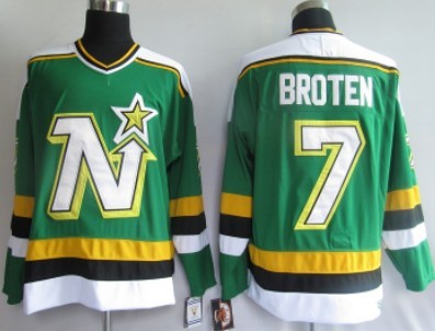 Men's Minnesota North Stars #7 Neal Broten 1988-89 Green CCM Vintage Throwback Jersey