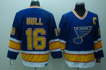 Men's St. Louis Blues #16 Brett Hull Blue 1993 CCM Vintage Throwback NHL Hockey Jersey