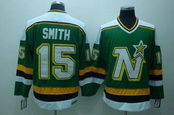 Men's Minnesota North Stars #15 Bobby Smith 1988-89 Green CCM Vintage Throwback Jersey