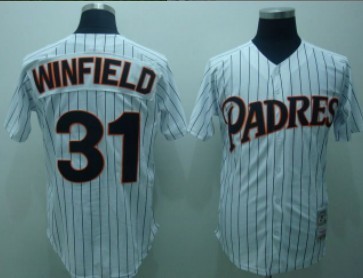 Men's San Diego Padres #31 Dave Winfield 1978 White Pinstripe Mitchell&Ness  Throwback Jersey