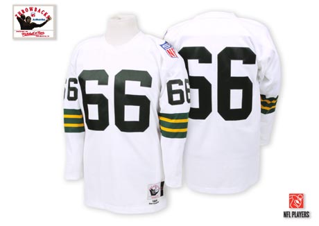 Men's Green Bay Packers #66 Ray Nitschke White Long-Sleeved Throwback Jersey