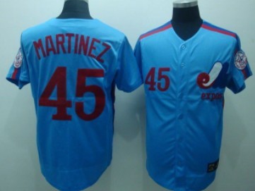 Men's Montreal Expos #45 Pedro Martinez Blue Throwback Jersey size M-4XL