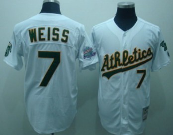 Mens's Oakland Athletics #7 Walt Weiss White Throwback VINTAGE Jersey