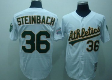 Mens's Oakland Athletics #36 Terry Steinbach White Throwback VINTAGE Jersey