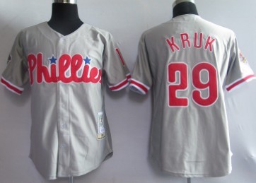 Men's Philadelphia Phillies #29 John Kruk 1993 Gray Throwback Jersey