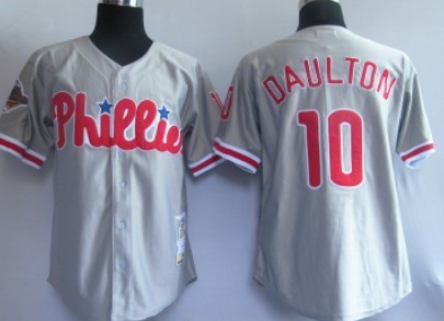 Men's Philadelphia Phillies #10 Darren Daulton Gray Throwback Jersey