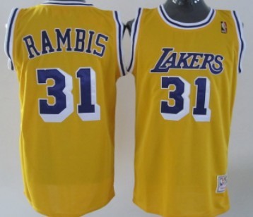 Mens Los Angeles Lakers #31 Kurt Rambis Yellow With Purple Throwback Authentic Jersey