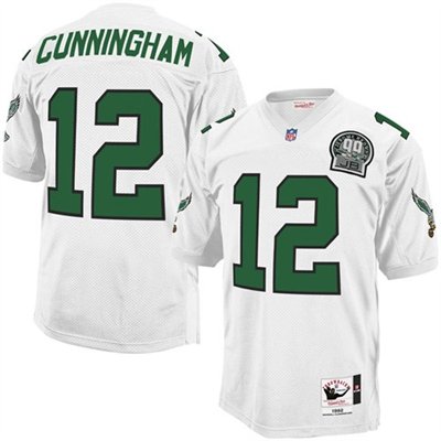 Men's Philadelphia Eagles #12 Randall Cunningham White Throwback 99TH Patch Jersey 