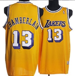 Mens Los Angeles Lakers #13 Wilt Chamberlain Yellow Mitchell & Ness Throwback Jersey