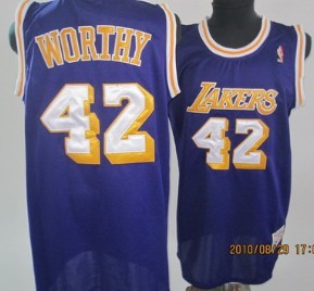 Men's Los Angeles Lakers #42 James Worthy Purple With Yellow Throwback Authentic Jersey