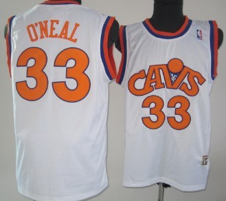 Men's Cleveland Cavaliers #33 Shaquille O'Neal White CAVS Swingman Throwback Jersey
