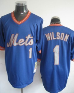 New York Mets #1 Mookie Wilson 1987 Blue Throwback Jersey