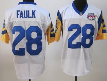Mens St.Louis Rams #28 Marshall Faulk 2000 Super Bowl White Mitchell & Ness Stitched Throwback Jersey
