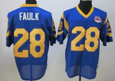 Mens St.Louis Rams #28 Marshall Faulk 2000 Super Bowl Light Blue Mitchell & Ness Stitched Throwback Jersey