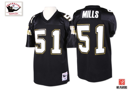 Mens New Orleans Saints #51 Sam Mills Black 1987 Mitchell & Ness Throwback Football Jersey