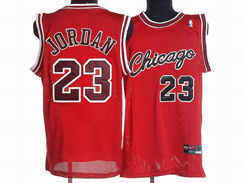 Men's Chicago Bulls #23 Michael Jordan Red Cursive Swingman Jersey