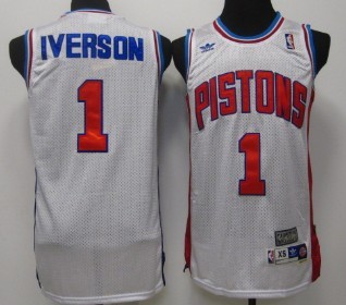 Mens Detroit Pistons #1 Allen Iverson Mitchell & Ness White 2008-09 Hardwood Classics Swingman Jersey