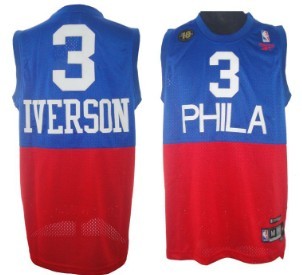 Men's Philadelphia 76ers #3 Allen Iverson Soul Swingman Blue With Red 10TH Jersey