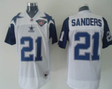 Men's Dallas Cowboys #21 Deion Sanders  White 75TH Thanksgivings Throwback Jersey