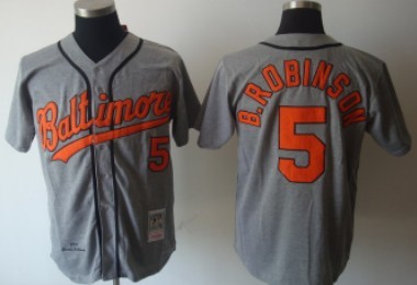 Baltimore Orioles #5 Brooks Robinson 1966 Gray Throwback Jersey