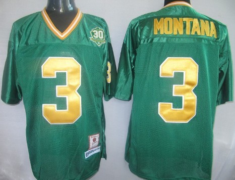 Men's Notre Dame Fighting Irish #3 Joe Montana Green Throwback Jersey