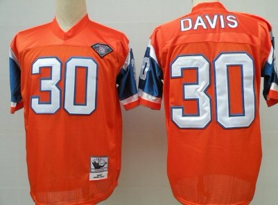 Denver Broncos #30 Terrell Davis Orange 75TH Throwback Jersey