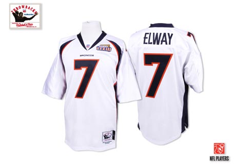 Mitchell&Ness Denver Broncos #7 John Elway Throwback Jersey White Super Bowl patch