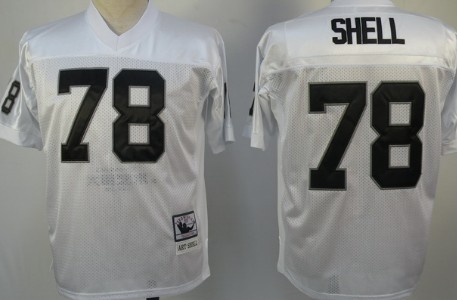 Mens Oakland Raiders #78 Art Shell White Mitchell & Ness Stitched Throwback Jersey