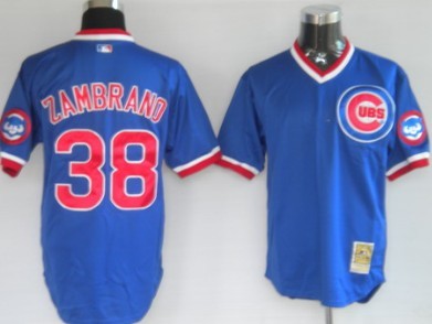 Men's Chicago Cubs #38 Carlos Zambrano Blue Pullover Throwback Jersey