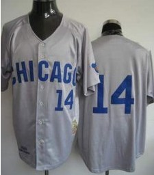 Men's Chicago Cubs #14 Ernie Banks Gray Chicago Throwback Jersey