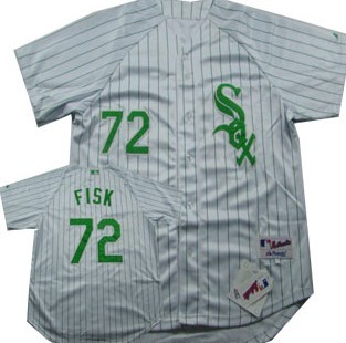 Men's Chicago White Sox #72 Carlton Fisk Throwback Jersey  White With Green Pinstripe